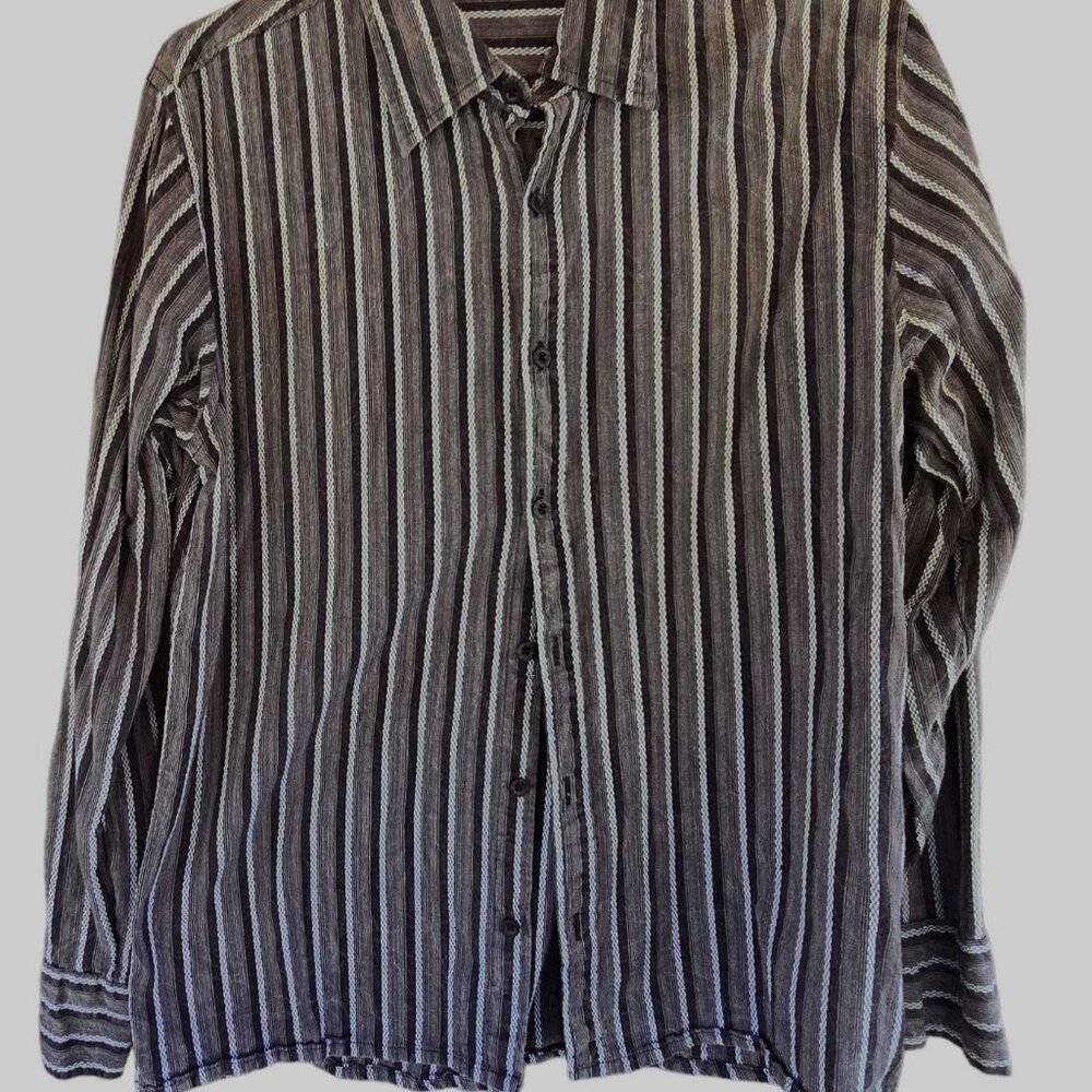 BKE Mens Long Sleeve Button-Up Shirt‎ Striped Pattern 100% Cotton Size M